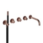 Hotbath Cobber Bateria wannowo-natryskowa termostatyczna podtynkowa z 2 zaworami i zestawem natryskowym oraz wylewką- element zewnętrzny Brushed Copper PVD CB7172.BCP