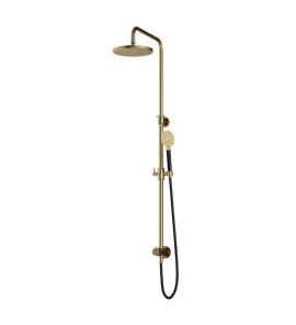 Hotbath Cobber Zestaw natryskowy z deszczownicą Ø 200 mm i zestawem prysznicowym na drążku Brushed Brass PVD M538.BBP
