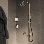 Hotbath Cobber Zestaw natryskowy z deszczownicą Ø 200 mm i zestawem prysznicowym na drążku Brushed Brass PVD M538.BBP