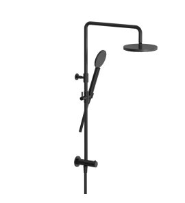 Hotbath Cobber Zestaw natryskowy z deszczownicą Ø 200 mm i zestawem prysznicowym na drążku Matt Black PVD M538.MBP
