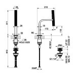 Gessi Incastri Bateria umywalkowa wisząca z korkiem klik-klak Black Metal Brushed PVD 75251.707