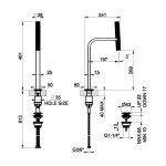 Gessi Incastri Bateria umywalkowa wisząca wysoka z korkiem klik-klak Black Metal Brushed PVD 75253.707