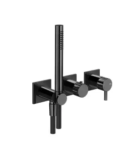 Gessi Incastri Bateria natryskowa 3-otworowa podtynkowa z zestawem prysznicowym - element zewnętrzny Black Metal PVD 75036.706