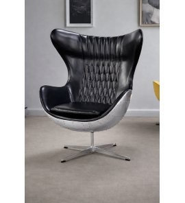Galatea Design Monarch Fotel obrotowy aluminium chrom/skóra bydlęca czarna GDY8801CRSB  W MAGAZYNIE 