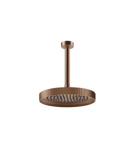 Gessi Incastri Deszczownica Ø 250 mm "żebrowana" z ramieniem sufitowym Copper Brushed PVD 63750.708