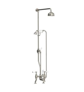 Lefroy Brooks Classic Bateria wannowa 2-otworowa z deszczownicą Ø 129 mm oraz z zestawem prysznicowym Silver Nickel WL1700NK