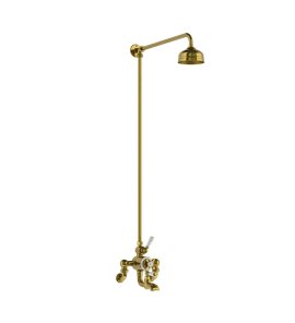 Lefroy Brooks Classic Bateria wannowa termostatyczna 2-otworowa ścienna z deszczownicą Ø 200 mm Polished Brass WMGD8822PB