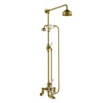 Lefroy Brooks Classic Bateria wannowa termostatyczna 2-otworowa ścienna z deszczownicą Ø 200 mm i zestawem prysznicowym Polished Brass WMGD8825PB