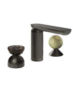 Gessi Perle Bateria umywalkowa 3-otworowa bez korka black metal brushed pvd/murano battuto/onyx green 74858.707