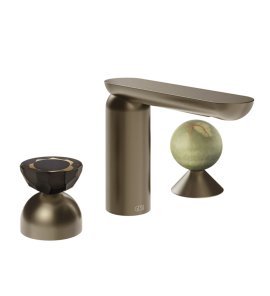 Gessi Perle Bateria umywalkowa 3-otworowa bez korka coffee bronze brushed pvd/murano battuto/onyx green 74858.761