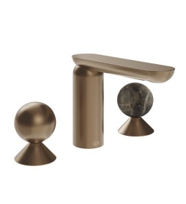 Gessi Perle Bateria umywalkowa 3-otworowa bez korka copper brushed pvd/emperador dark marble 74015.708