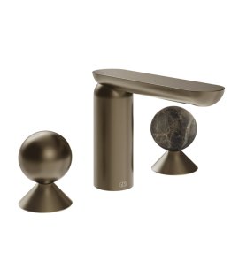 Gessi Perle Bateria umywalkowa 3-otworowa bez korka coffee bronze brushed pvd/emperador dark marble 74015.761