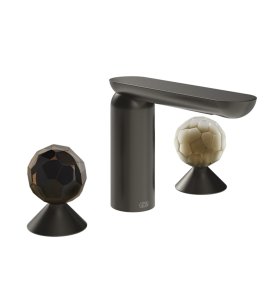 Gessi Perle Bateria umywalkowa 3-otworowa bez korka black metal brushed pvd/murano sfaccettato/murano battuto 74245.707