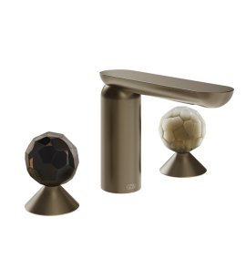 Gessi Perle Bateria umywalkowa 3-otworowa bez korka coffee bronze brushed pvd/murano sfaccettato/murano battuto 74245.761