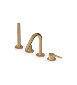 Zucchetti Medameda Bateria wannowa 4-otworowa z wyciąganą słuchawką Brushed British Gold PVD ZMM507.P31