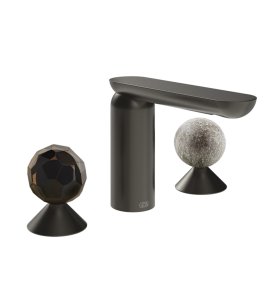 Gessi Perle Bateria umywalkowa 3-otworowa bez korka black metal brushed pvd/murano sfaccettato/murano pulegoso 74265.707