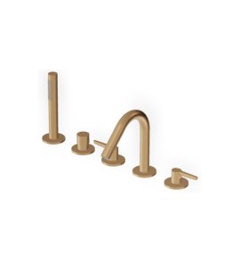 Zucchetti Medameda Bateria wannowa 5-otworowa z wyciąganą słuchawką Brushed British Gold PVD ZMM5510.P31