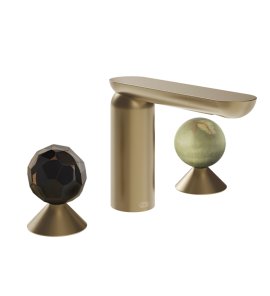 Gessi Perle Bateria umywalkowa 3-otworowa bez korka warm bronze brushed pvd/murano sfaccettato/onyx green 74255.726