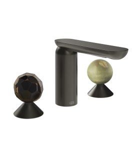 Gessi Perle Bateria umywalkowa 3-otworowa bez korka black metal brushed pvd/murano sfaccettato/onyx green 74255.707
