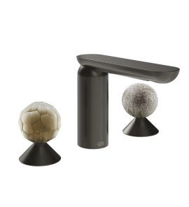 Gessi Perle Bateria umywalkowa 3-otworowa bez korka black metal brushed pvd/murano battuto/murano pulegoso 74465.707