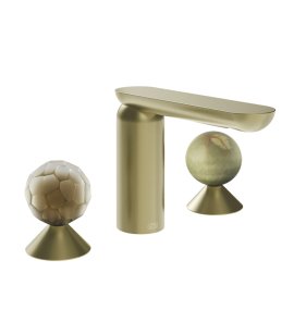 Gessi Perle Bateria umywalkowa 3-otworowa bez korka brass brushed pvd/murano battuto/onyx green 74455.727