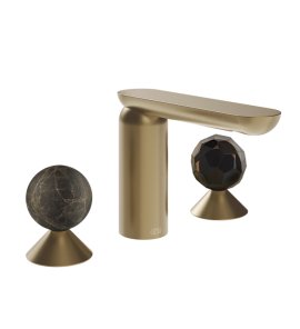 Gessi Perle Bateria umywalkowa 3-otworowa bez korka warm bronze brushed pvd/emperador dark marble/murano sfaccettato 74125.726