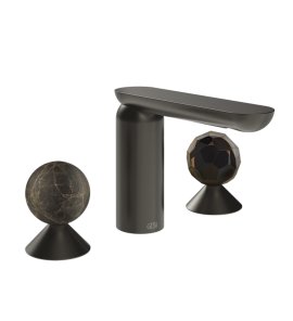 Gessi Perle Bateria umywalkowa 3-otworowa bez korka black metal brushed pvd/emperador dark marble/murano sfaccettato 74125.707