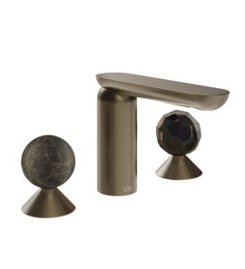 Gessi Perle Bateria umywalkowa 3-otworowa bez korka coffee bronze brushed pvd/emperador dark marble/murano sfaccettato 74125.761