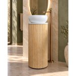 Galatea Design Riva – okrągła szafka łazienkowa ryflowana z blatem i umywalką, Oak Dąb Jasny  GDMYNWM1O W MAGAZYNIE