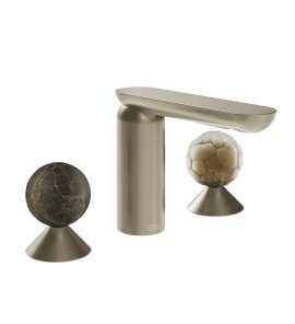 Gessi Perle Bateria umywalkowa 3-otworowa bez korka finox brushed nickel/emperador dark marble/murano battuto 74145.149