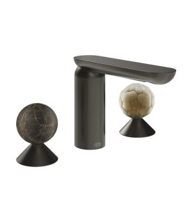 Gessi Perle Bateria umywalkowa 3-otworowa bez korka black metal brushed pvd/emperador dark marble/murano battuto 74145.707
