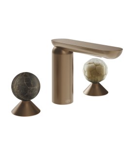 Gessi Perle Bateria umywalkowa 3-otworowa bez korka copper brushed pvd/emperador dark marble/murano battuto 74145.708