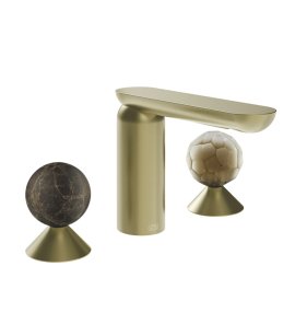 Gessi Perle Bateria umywalkowa 3-otworowa bez korka brass brushed pvd/emperador dark marble/murano battuto 74145.727