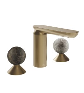 Gessi Perle Bateria umywalkowa 3-otworowa bez korka warm bronze brushed pvd/emperador dark marble/murano pulegoso 74165.726