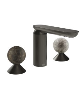 Gessi Perle Bateria umywalkowa 3-otworowa bez korka black metal brushed pvd/emperador dark marble/murano pulegoso 74165.707