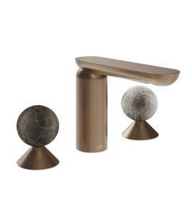 Gessi Perle Bateria umywalkowa 3-otworowa bez korka copper brushed pvd/emperador dark marble/murano pulegoso 74165.708