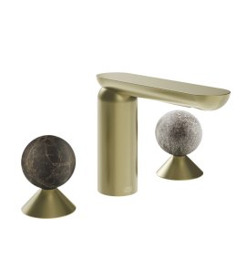 Gessi Perle Bateria umywalkowa 3-otworowa bez korka brass brushed pvd/emperador dark marble/murano pulegoso 74165.727