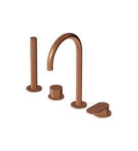 Zucchetti Octo X Bateria wannowa 4-otworowa z wyciąganą słuchawką Brushed Copper PVD ZOX508.XP91