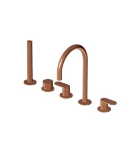 Zucchetti Octo X Bateria wannowa 5-otworowa z wyciąganą słuchawką Brushed Copper PVD ZOX5511.XP91