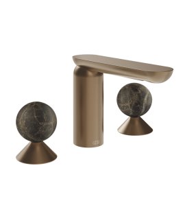 Gessi Perle Bateria umywalkowa 3-otworowa bez korka copper brushed pvd/emperador dark marble 74115.708