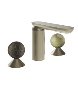 Gessi Perle Bateria umywalkowa 3-otworowa bez korka finox brushed nickel/emperador dark marble/onyx green 74155.149