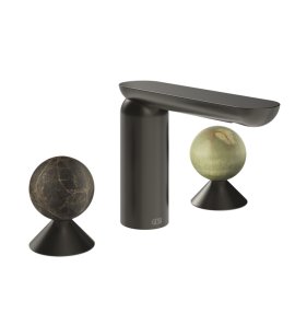 Gessi Perle Bateria umywalkowa 3-otworowa bez korka black metal brushed pvd/emperador dark marble/onyx green 74155.707