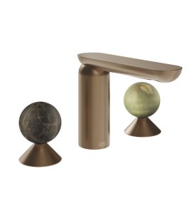 Gessi Perle Bateria umywalkowa 3-otworowa bez korka copper brushed pvd/emperador dark marble/onyx green 74155.708