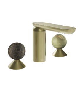 Gessi Perle Bateria umywalkowa 3-otworowa bez korka brass brushed pvd/emperador dark marble/onyx green 74155.727