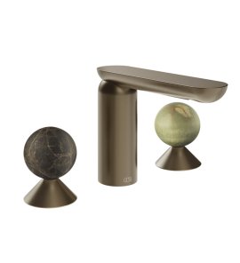 Gessi Perle Bateria umywalkowa 3-otworowa bez korka coffee bronze brushed pvd/emperador dark marble/onyx green 74155.761