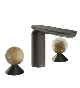Gessi Perle Bateria umywalkowa 3-otworowa bez korka black metal brushed pvd/onyx cola/murano battuto 74345.707