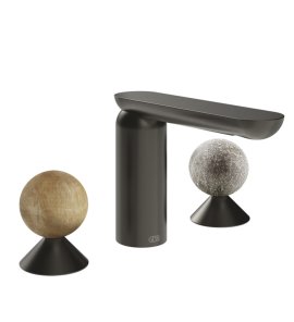 Gessi Perle Bateria umywalkowa 3-otworowa bez korka black metal brushed pvd/onyx cola/murano pulegoso 74365.707