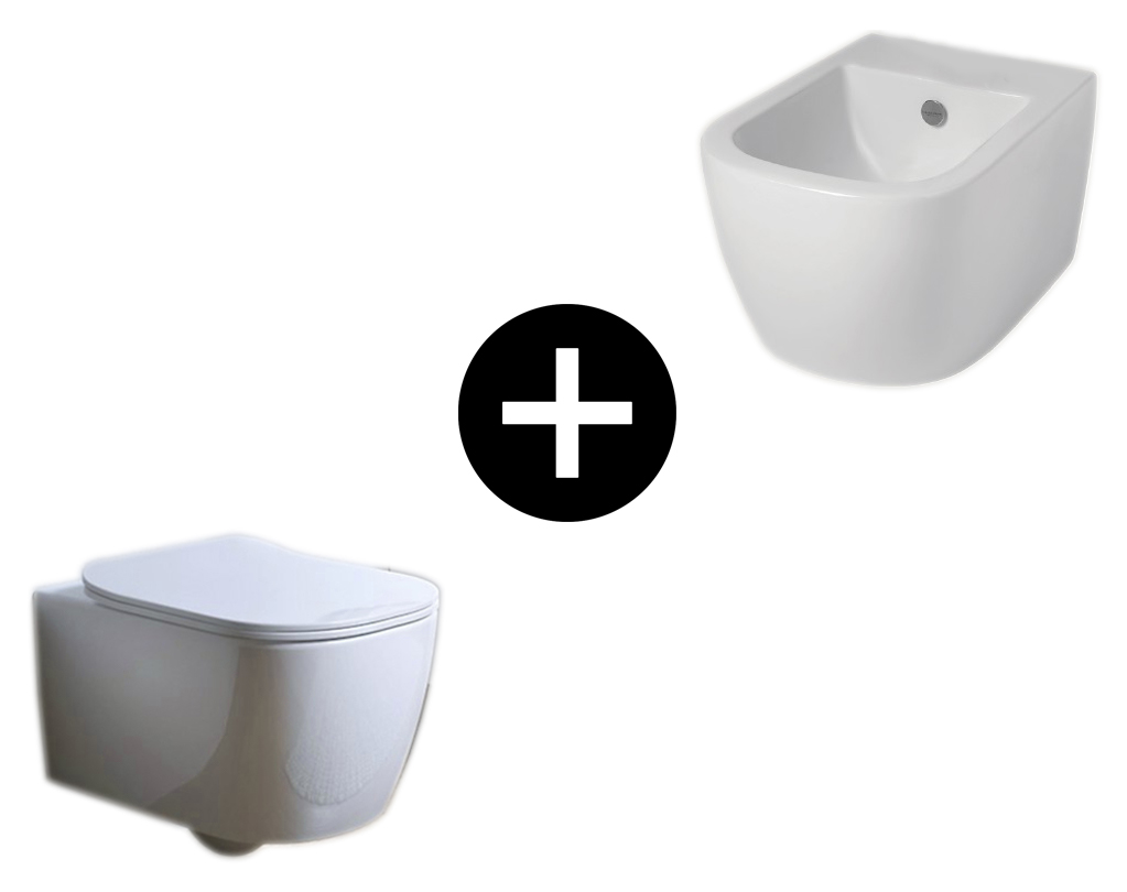 CYBER WEEK!! Hidra Wc wiszący bez kołnierza z deską wolnoopadającą + Hidra Bidet wiszący biały BLACKWEEK7
