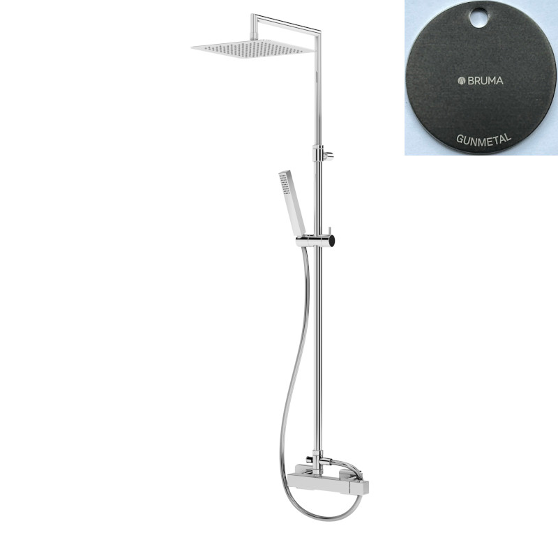 Bruma Adamastor Zestaw natryskowy naścienny z deszczownicą 250x250 mm na ramieniu ściennym Gunmetal 3012762MG