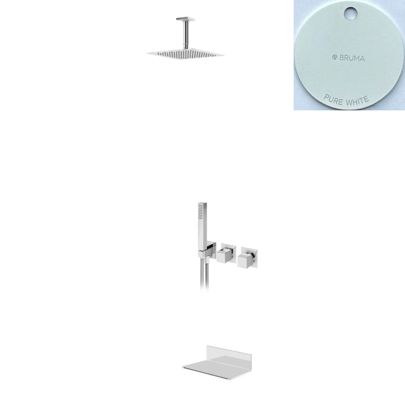 Bruma Adamastor Zestaw wannowo-natryskowy podtynkowy z deszczownicą 250x250 mm ramieniem sufitowym i wylewką kaskadową Pure White 3013652PW